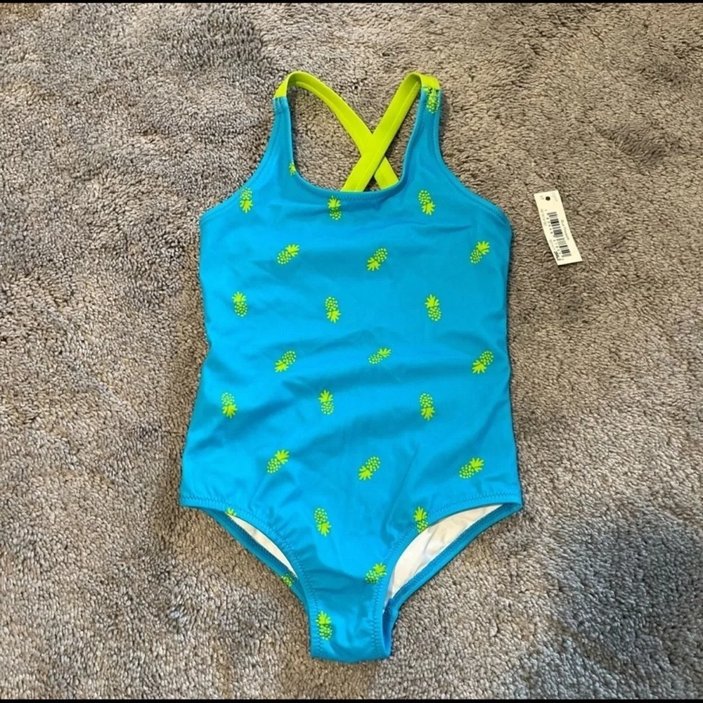 NWT Amazon Essentials Blue Pineapple Kids Bathing Suit 4T